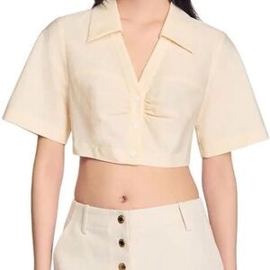 SS’25 Sandro Cream Button-Up Cropped Top